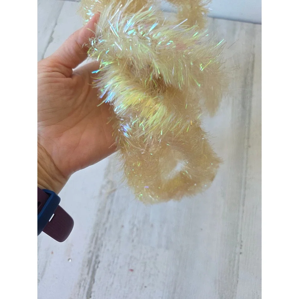 Vintage iridescent Garland yellow off-white Xmas tree tinsel
